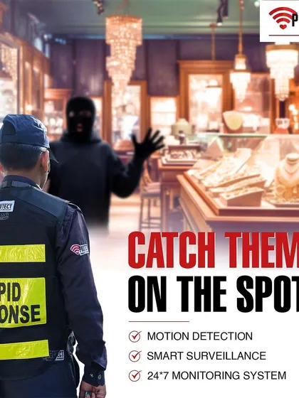 This is what we mean by active protection. While a simple camera just watches, our rapid response team is trained to intervene and neutralize threats on the spot. We protect high-value assets for businesses like this jewelry store with smart surveillance and a 24/7 monitoring system that ensures we catch intruders in the act.