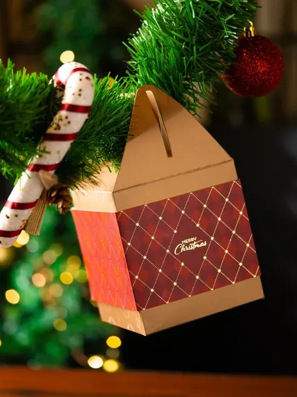 Even our small gift boxes are dressed up for the holidays. This festive box is perfect for hanging on the tree or as a sweet little surprise for someone special.