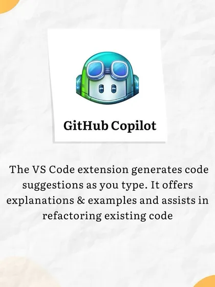 AI Tool 1: GitHub Copilot. This popular VS Code extension provides code suggestions as you type, offers explanations, and helps you refactor existing code.