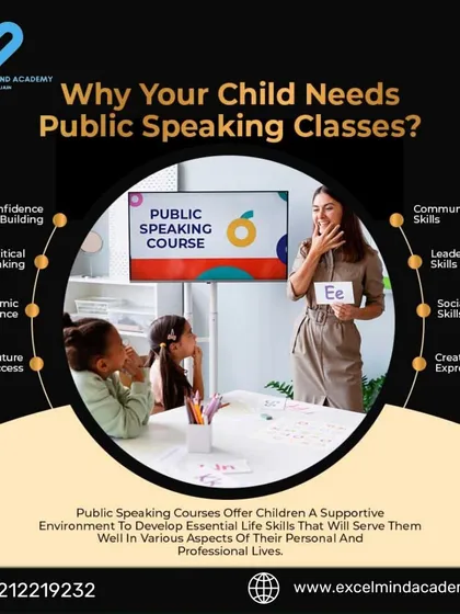 Why does your child need public speaking classes? This graphic outlines the key benefits, from confidence building and critical thinking to future success.