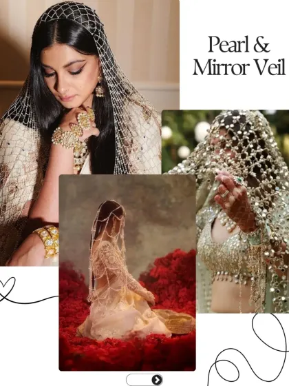 The Pearl & Mirror Veil is a contemporary trend that adds a unique texture and sparkle to your look. It's perfect for the fashion-forward bride.