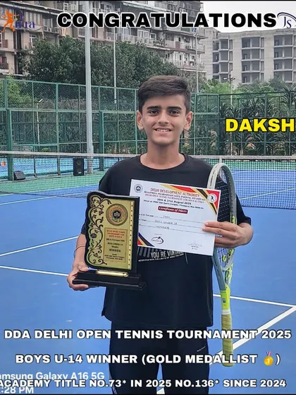 Shaabash Daksh! We are proud to see our player holding the Gold Medalist plaque for winning the Boys U-14 category at the DDA Delhi Open Tennis Tournament. This is what hard work and dedication on the court looks like.