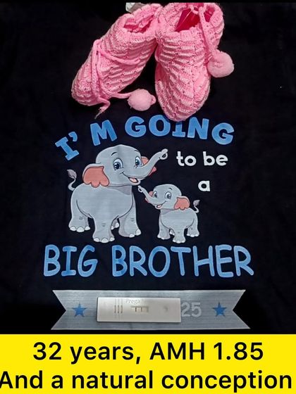 This adorable "I'm going to be a big brother" announcement comes from a student who conceived her second child at 32 with a low AMH of 1.85.