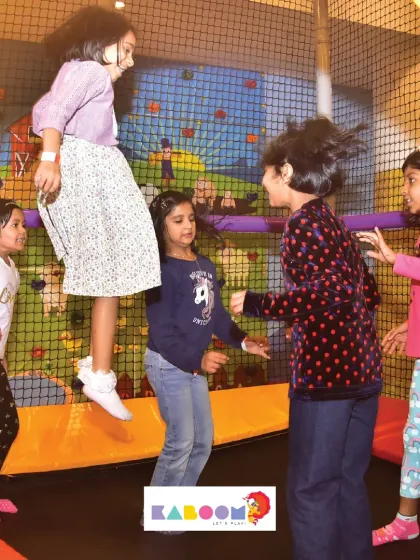 Mid-air action on the trampoline! It's a great way to get active and have fun indoors.