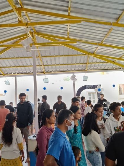 A wide shot of the crowd at our successful RoboExpo in Marathahalli, which attracted over 500 visitors interested in drones, coding, and robotics.