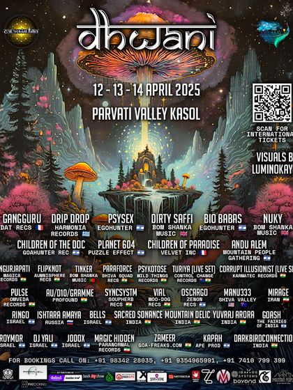 The full lineup for the Dhwani Festival in Kasol. It was an honor to be included with so many talented psytrance artists from around the world for this cosmic gathering.