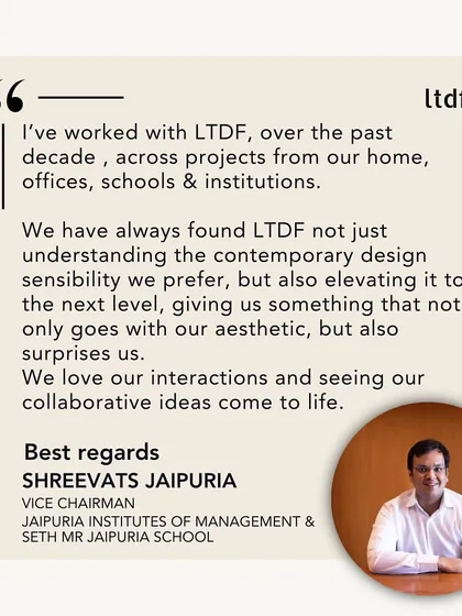 A testimonial from our long-standing client, Shreevats Jaipuria. We cherish our collaborative relationships and our ability to not just understand our client's aesthetic, but to elevate it and surprise them with our designs.