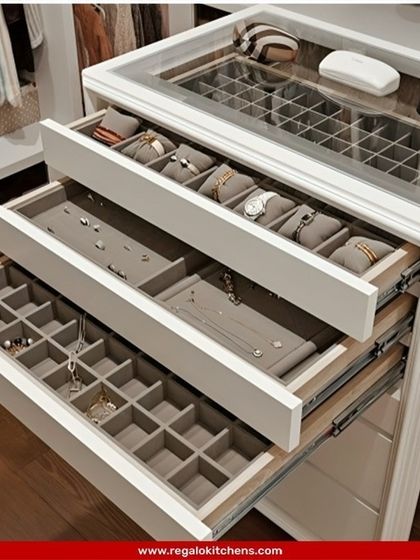 A jewelry connoisseur's dream. This multi-drawer cabinet has custom-lined compartments for rings, necklaces, and bracelets, keeping everything organized and untangled.