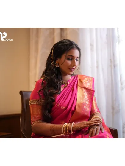 Another beautiful portrait from Shweta's baby shower, showcasing the soft makeup and hairstyle.