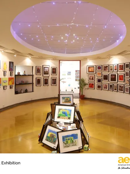The gallery is set for the Middle School Art Exhibition, a semesterly showcase of student creativity. The professional presentation honors the hard work and talent of our young artists.