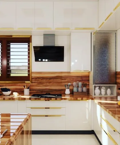 This modern island kitchen is all about luxury and functionality. I used high-gloss white cabinets to create a bright, spacious feel, contrasted with rich wood textures for warmth. The island serves as both a breakfast counter and an extra workspace, making it the true heart of this home.