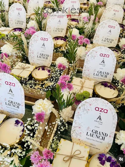 Another look at the stunning floral hampers for the Aza Fashions grand launch. We love collaborating with brands to create gifts that perfectly match their aesthetic.