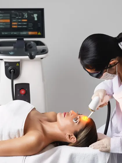 A full view of a client receiving the AdvaTx treatment. This state-of-the-art laser system allows me to customize the session based on the specific skin concerns of each individual patient.