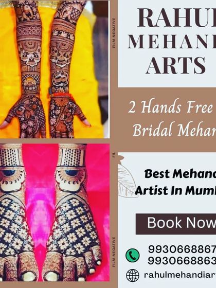 Book now for the best bridal mehndi. We offer packages that include both hand and feet designs.