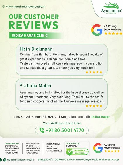We are honored to serve clients from around the world, like Hein Diekmann from Germany, at our Indira Nagar clinic. Both international visitors and local clients find our services, from full Ayurvedic massages to knee therapy, to be very satisfying.