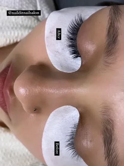 Here’s a direct comparison showing how we create a fuller, darker lash line. The 'after' showcases a dense yet clean application, perfect for anyone wanting to wake up ready to go. We use professional under-eye pads to ensure your comfort and safety throughout the process.