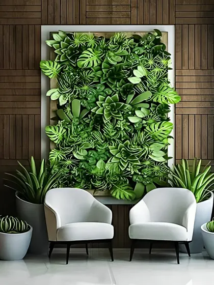 We bring nature into commercial spaces with biophilic design elements like this stunning vertical garden. Paired with comfortable seating and clean lines, it creates a tranquil and refreshing waiting area for clients and employees.