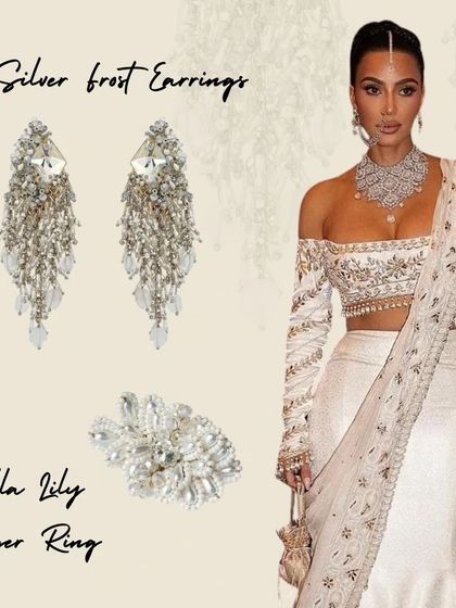 Kim Kardashian's Indian-inspired look was iconic. You can achieve a similar vibe with our Silver Frost Earrings and Calla Lily Finger Ring for a touch of dazzling, over-the-top glamour.