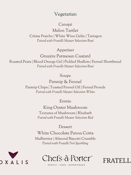 The vegetarian counterpart to the Christmas menu. It features elegant dishes such as Gruyère Parmesan Custard and a King Oyster Mushroom entrée.