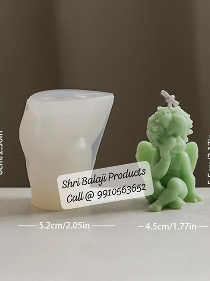 This adorable sleeping angel mold is perfect for creating cherub-themed candles or soaps. The image includes dimensions to help you plan your projects.