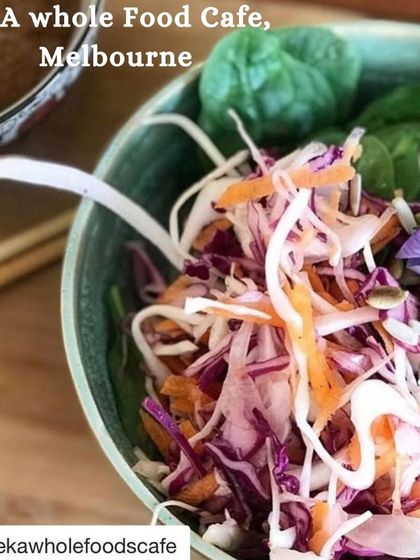 Another beautiful shot from EKA Whole Food Cafe in Melbourne. My custom bowl provides an earthy, serene backdrop for their vibrant and healthy salad creations.