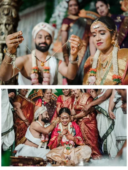 The sacred moment of the Mangalsutra ceremony. I focus on capturing the reverence and deep emotion of these traditional wedding rituals, preserving the promises that are made in the presence of family.