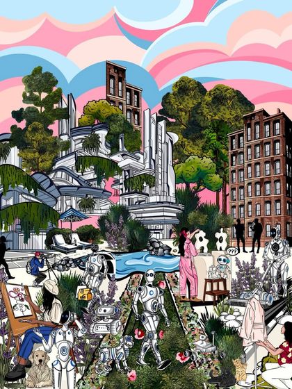 This piece, created for the Lakme Nexa Creators Lab, imagines a futuristic world where nature, technology, and creativity coexist. It's a glimpse into a colorful "Age of Tomorrow."