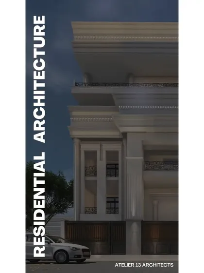 This design for a residential building embodies classical principles of order and harmony. The facade features prominent columns, detailed cornices, and symmetrically placed windows, creating an elevation that speaks of enduring architectural quality and luxury.