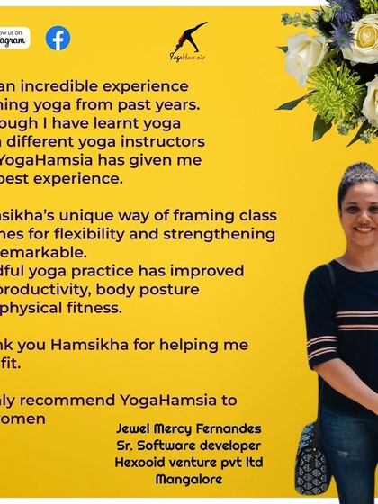 Jewel has practiced with many instructors but found her best experience with me. I'm thrilled that my unique class themes for flexibility and strengthening have improved her productivity and physical fitness.