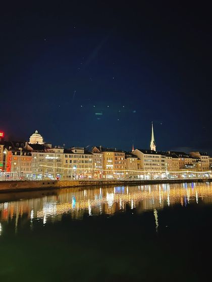 A post dinner walk along the riverside in Zurich. This shot of the city lights reflecting on the water became a core memory of my trip to Switzerland.