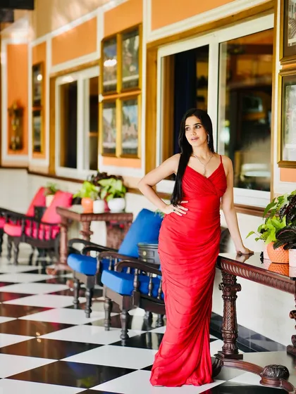 A stunning red gown for a glamorous evening event. The colour red always makes a powerful statement.