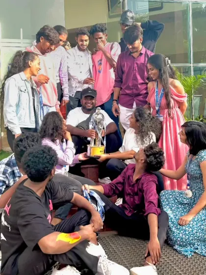 That winning moment. Here I am with my talented students after taking home the trophy at a Nitte college dance competition. I specialize in creating award-winning group dances for college fests. 💫