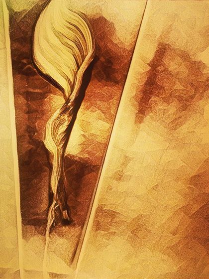 'Sanddigi 1'. This piece combines the flowing lines of a sand drawing with a digital filter, creating a soft, ethereal image that feels both natural and otherworldly.