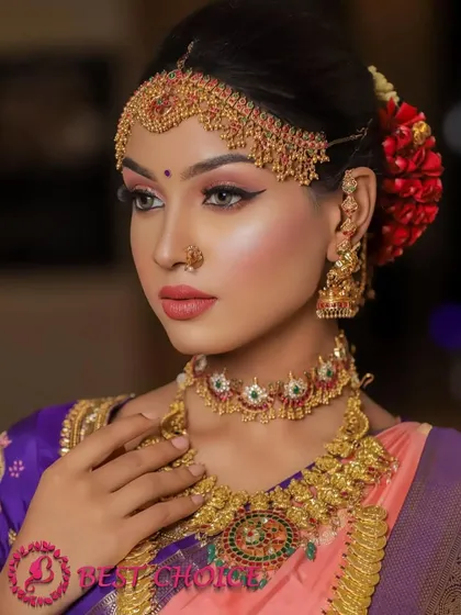 A close-up shot focusing on the intricate choker and matha patti from our traditional collection.