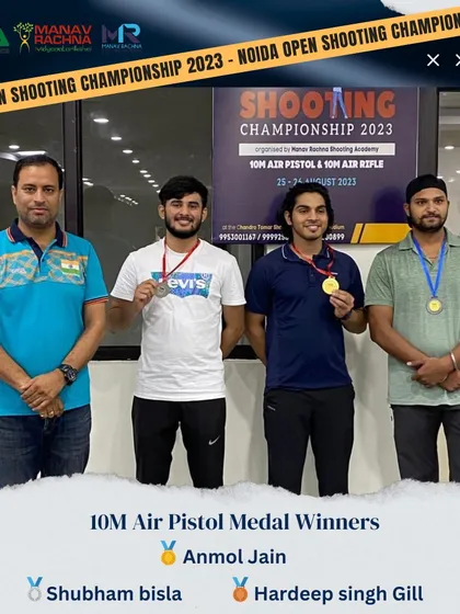 The medal winners of the 10M Air Pistol category at the Noida Open Shooting Championship 2023, an event we hosted to promote grassroots talent.