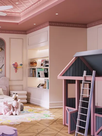 The indoor playhouse is the star of this render, visualized to be a fun and exciting feature for imaginative play.