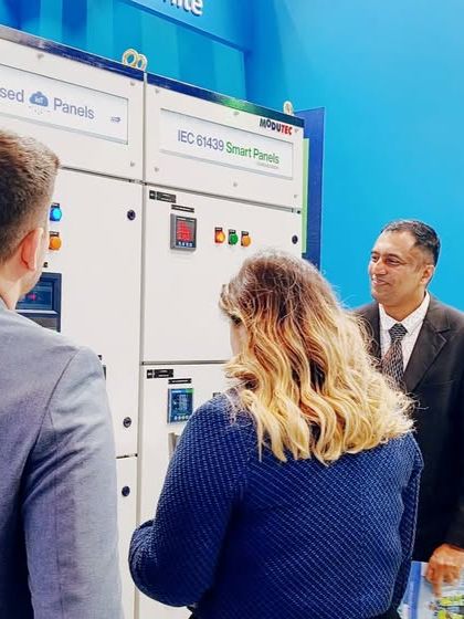 Demonstrating my smart energy management solutions to a diverse group of attendees at MEE 2025.