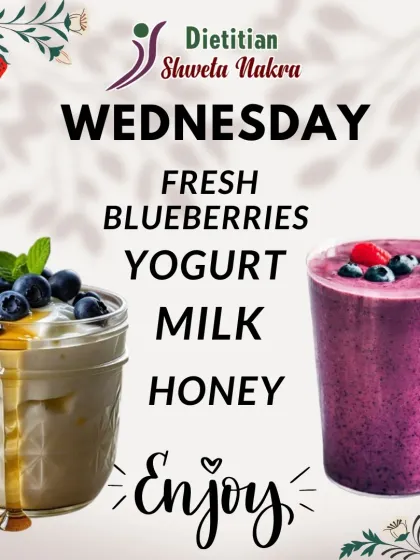 This blueberry smoothie is rich in antioxidants. I blend fresh blueberries with yogurt, milk, and a little honey for a delicious and healthy treat that's great for your brain and body.