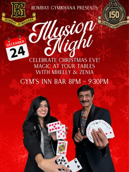 A poster for our Illusion Night at the iconic Bombay Gymkhana. We performed table to table magic for their Christmas Eve celebration.