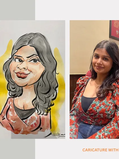Caricature magic at a Costa Coffee event. This collage shows how I capture the real charm of a person and translate it into a fun sketch.