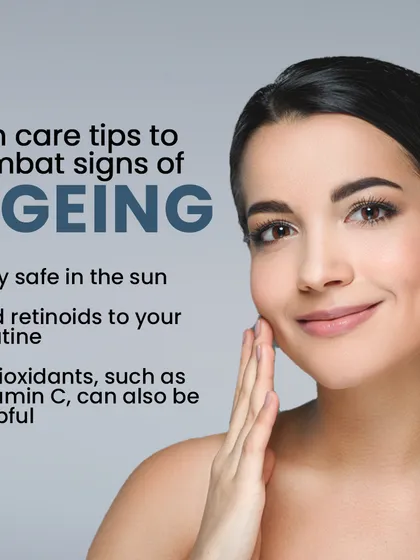 Here are my top skincare tips to combat the signs of aging. Stay safe in the sun, add retinoids to your routine, and incorporate antioxidants like Vitamin C.