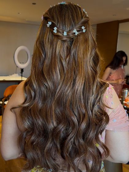 Another angle of the romantic, floral-braid hairstyle.
