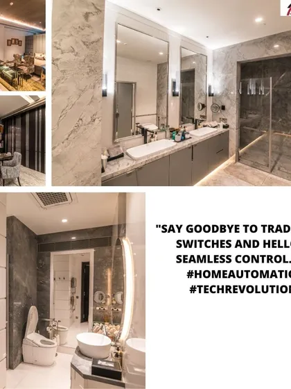 Say goodbye to traditional switches. This collage showcases modern bathrooms and living spaces where seamless control is integrated directly into the design, offering a clean aesthetic and effortless functionality.