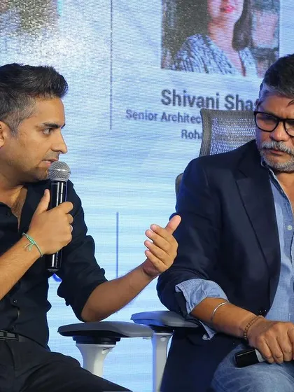 Vijay participating in an engaging panel discussion on 'Aesthetics vs. Economics' with other inspiring designers.