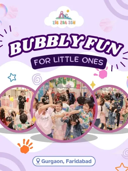 It's all about bubbly fun for the little ones. This image shows kids cheering and playing during one of our exciting bubble showers.