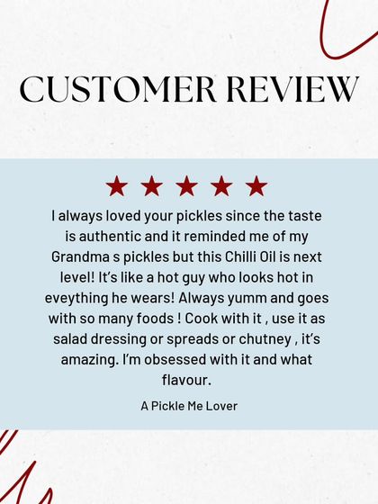 Our Chilli Garlic Oil is a hot favourite. We love this creative review comparing its versatility and flavour to a "hot guy". It's amazing as a dressing, spread, or chutney.