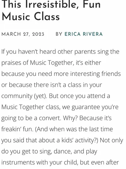 A great quote from an article about our program. We guarantee that once you attend a class, you'll see why it's so much more than just another kids' activity.