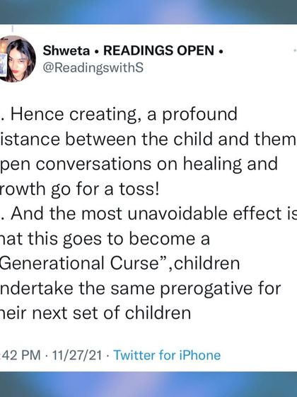 A screenshot of my tweet about generational curses. When parents dodge accountability, it creates distance and passes down the same unhealthy patterns to their children.