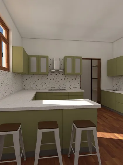 These are various 3D renders for a kitchen we are designing for a project at ATS Greens, Noida. We explore different angles and lighting to give the client a complete picture of their future kitchen.