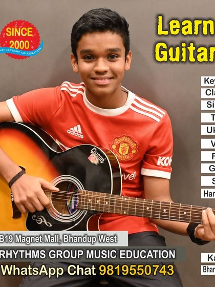 This young student is all smiles during his guitar class. We encourage our students to pursue their interests, whether it's learning the guitar, keyboard, or any of the other instruments we offer.